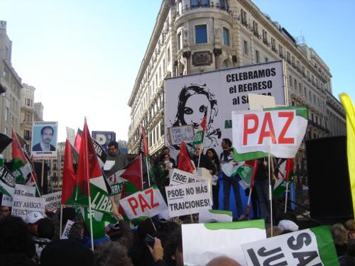 Manifestación en Madrid por la vuelta de Aminetu Haidar y por la solución del conflicto del Sahara - PSOE no más traiciones